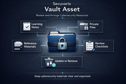 Securivox Vault Asset interface with cybersecurity resources on a dark background