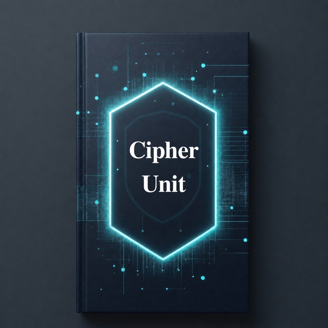 Book titled 'Cipher Unit' with a futuristic design on a dark background