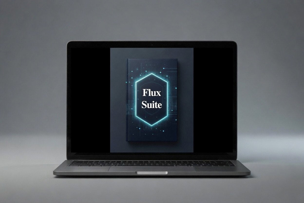 Laptop displaying the 'Flux Suite' on a gray background