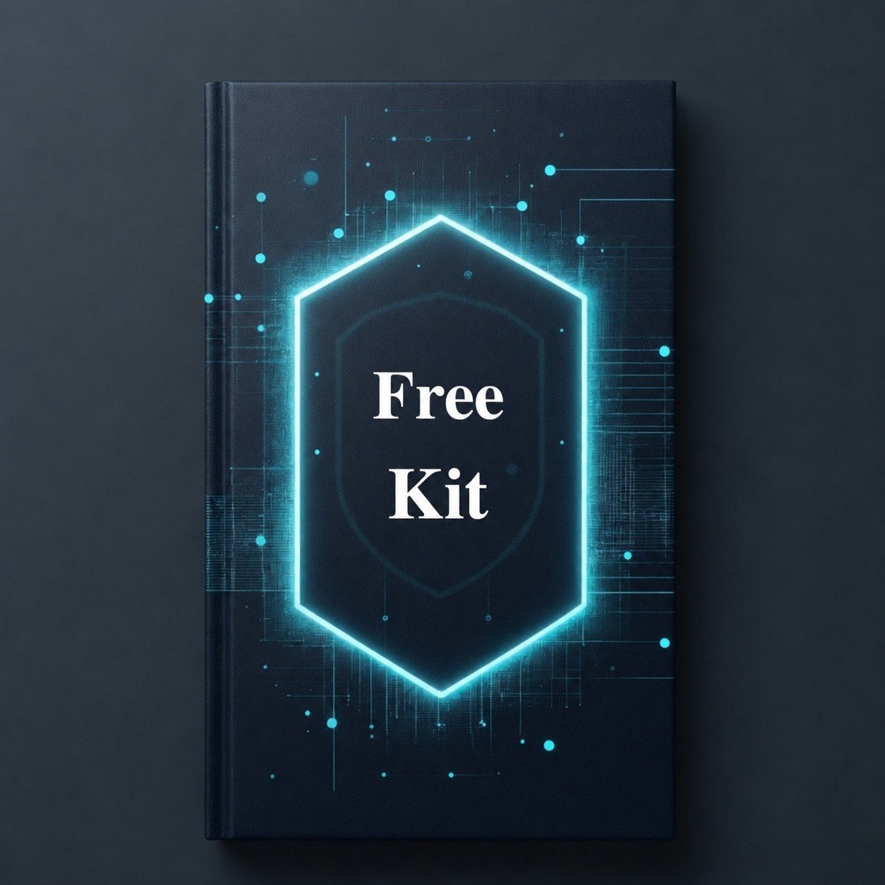 Book with 'Free Kit' on a dark background