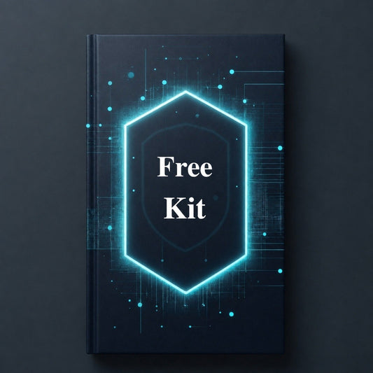 Book with 'Free Kit' on a dark background