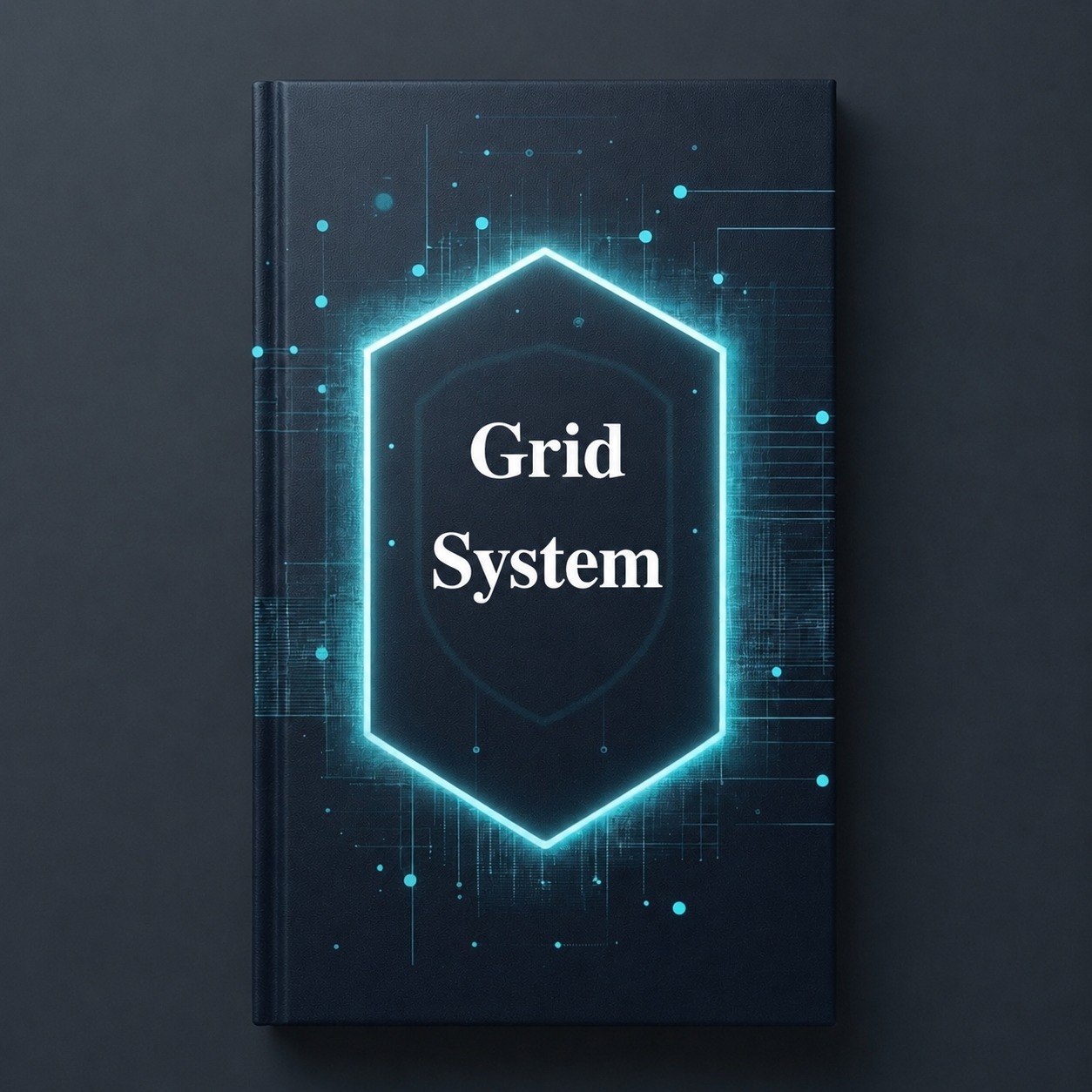 Book titled 'Grid System' with a futuristic design on a dark background