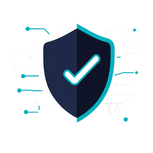 Shield icon with a check mark on a white background