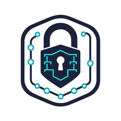 Icon of a lock with a digital circuit design on a white background