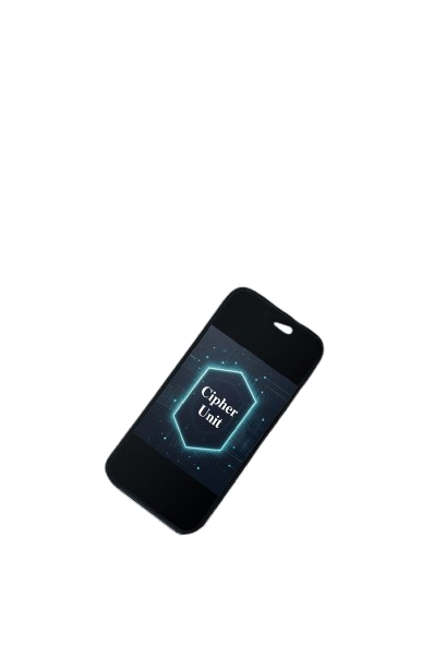 Black phone case with 'Cipher Unit' logo on a white background