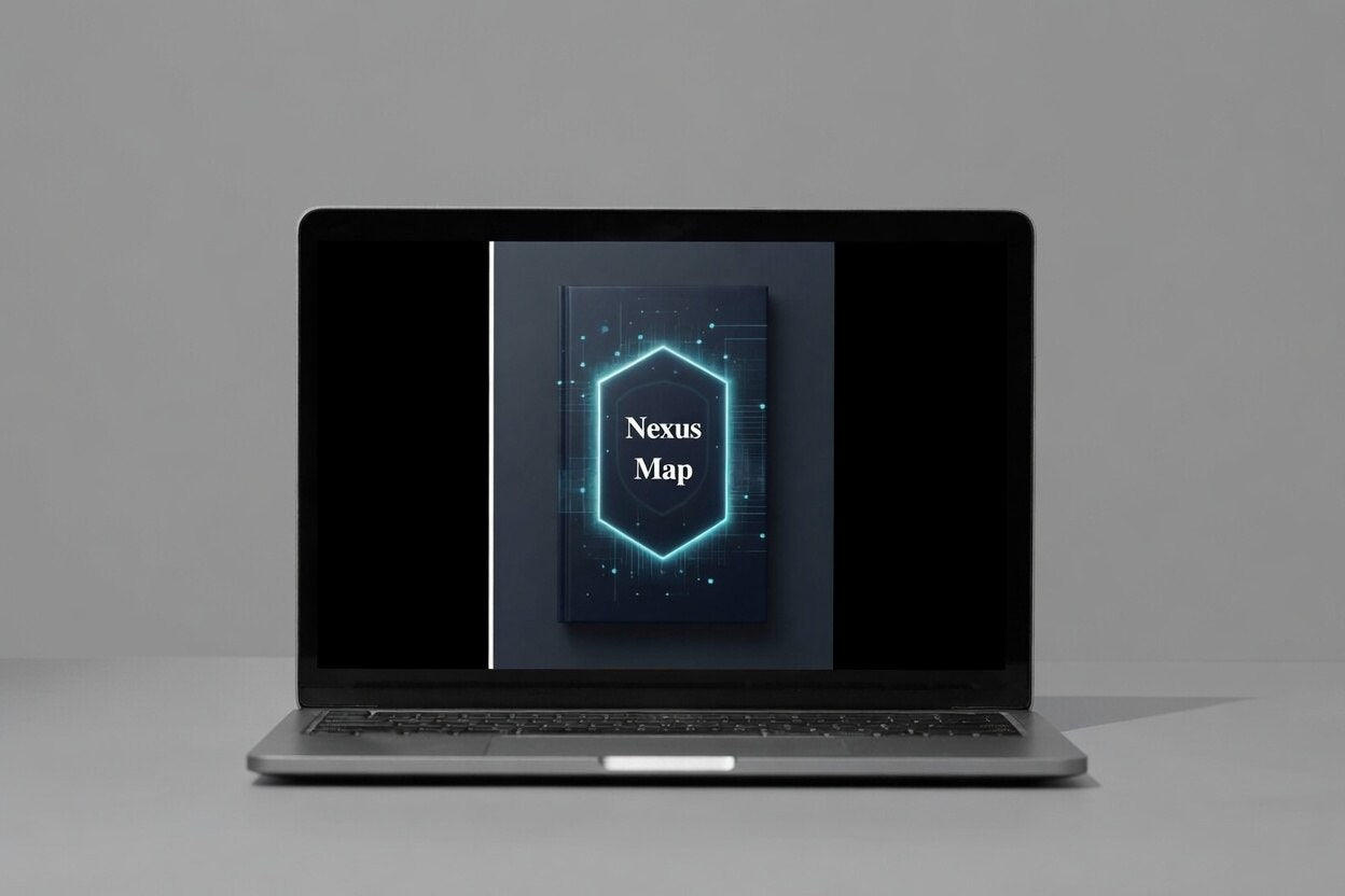 Laptop displaying a digital map application on a gray background