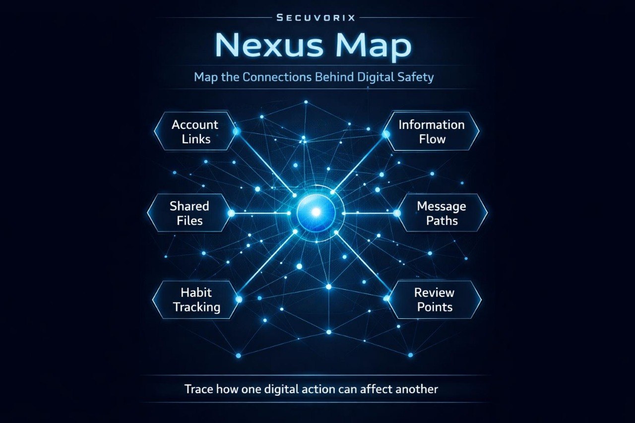 Nexus Map diagram by Secuvorix on a dark background