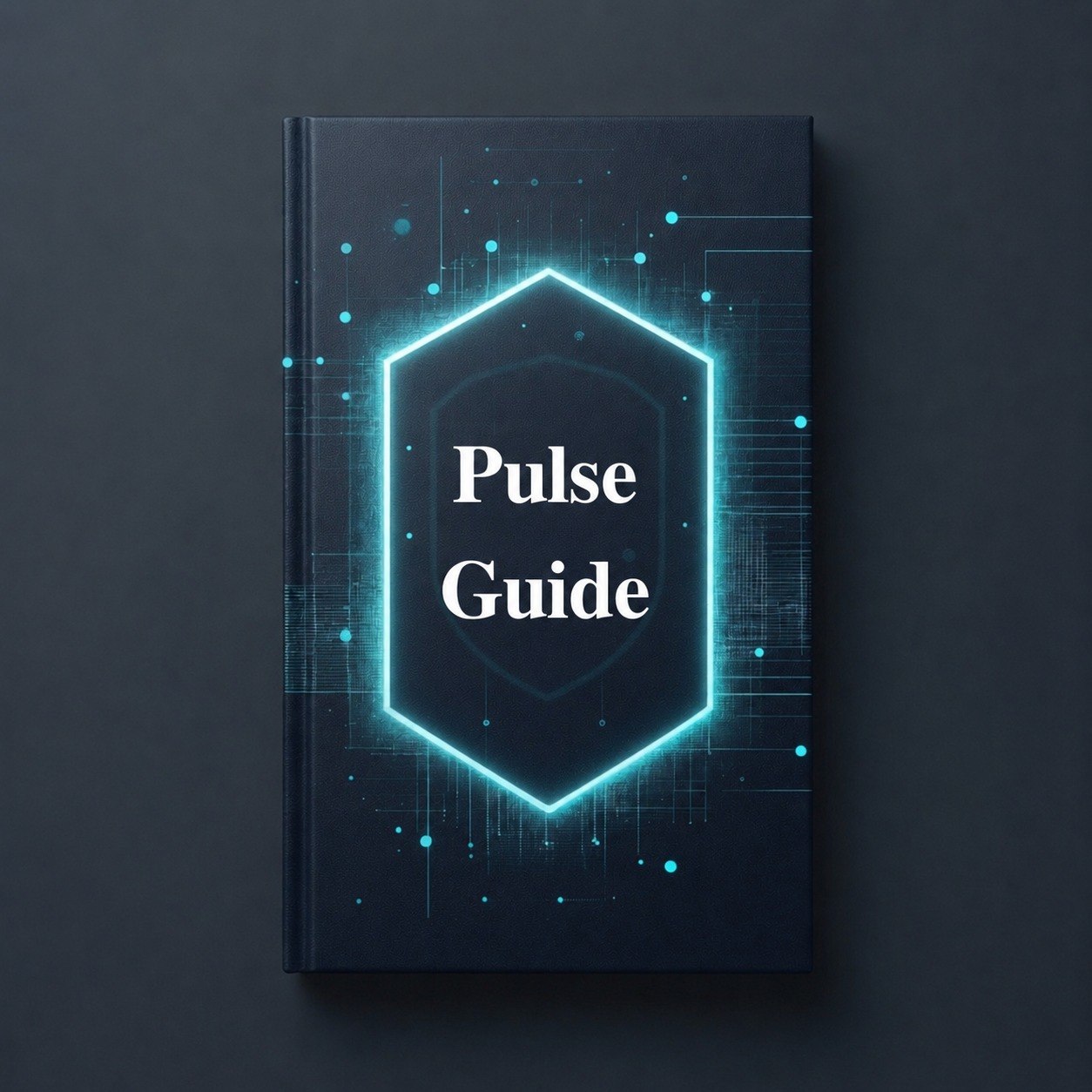 Book titled 'Pulse Guide' with a futuristic design on a dark background